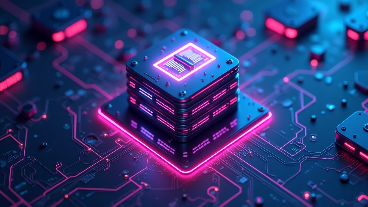 Neon cyberpunk MCP server hub in a crypto registry with glowing AI agent icon and on-chain USDC payments.