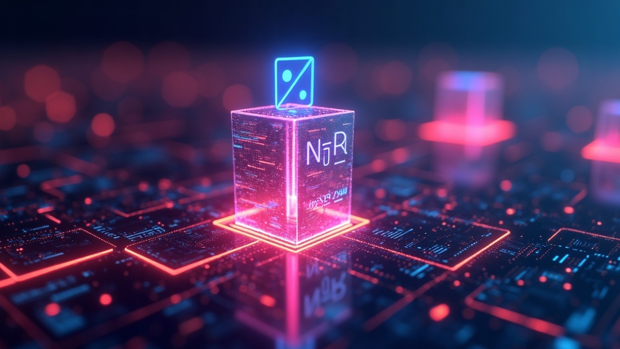 Neon-lit scene with NEAR and TAO tokens rising in a decentralized AI agent economy featuring Dynamic Resharding visuals.