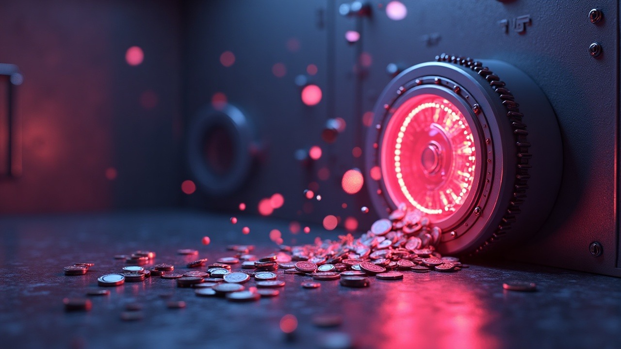 Neon-lit Solana AMM vault drained, tokens flow back to treasury (RAY, SOL, USDC)