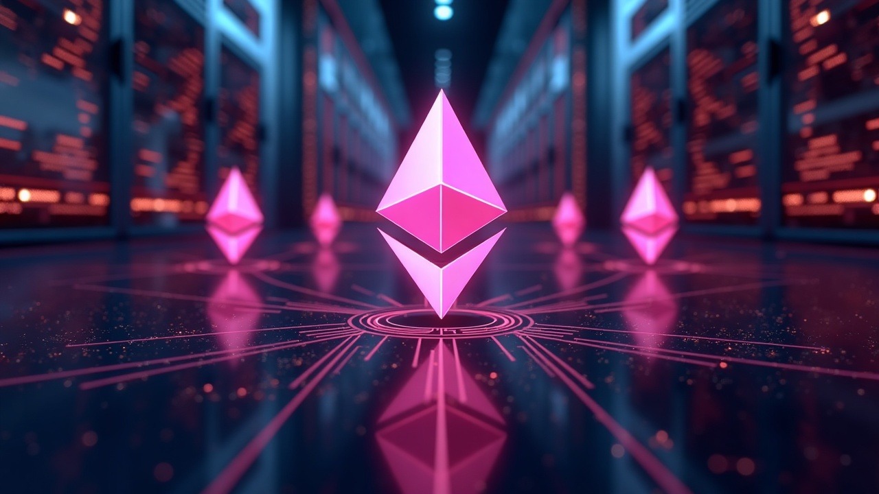 Neon Ethereum validator nodes representing Teku upgrade with JDK 25 compatibility in a sleek futuristic data center.