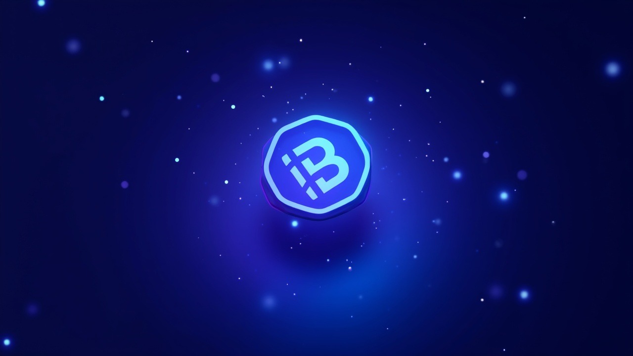 High-res Bana Protocol token with neon blue, cyan, and purple glow merging into a MEXC exchange interface.