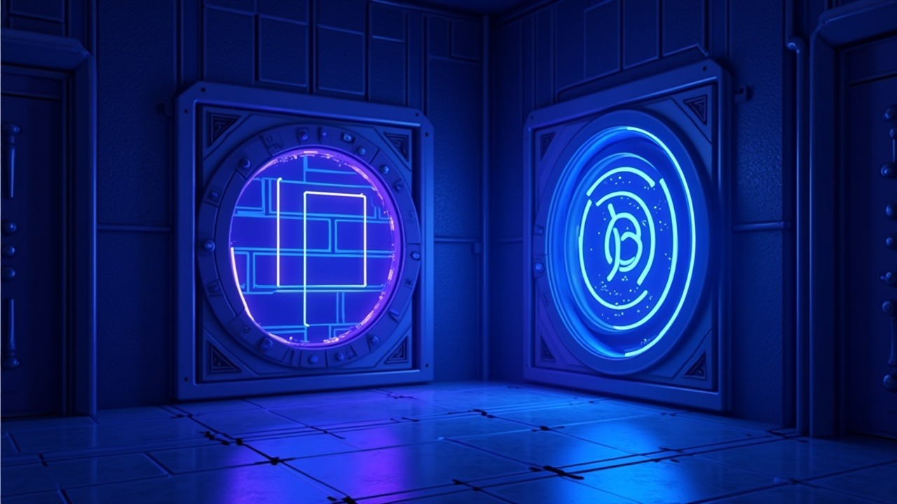 Hyperreal neon vault scene symbolizing stable, boring blockchain with predictable fees, no MEV, and finality.