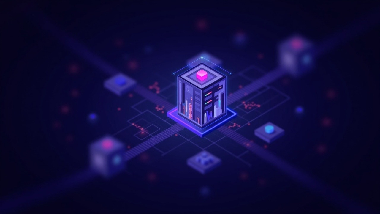Neon-lit Cardano and Reef Data on-chain reporting with a blockchain node, flowing payments, and dashboards.