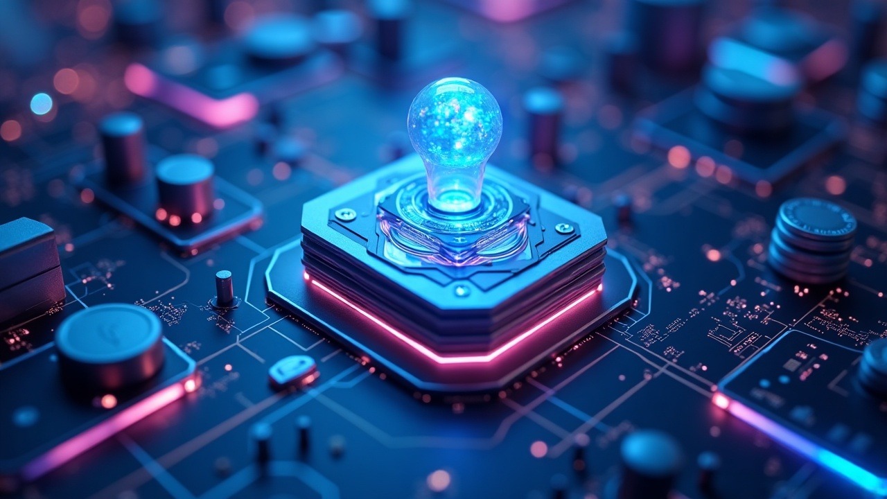 Neon illustration of a blockchain hub with ledgers, an on-chain governance orb, and Protocol 11 plaque in blue lighting