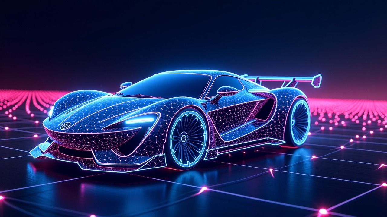 Neon illustration of ASI-One agent network with glowing nodes and data streams at the Goodwood Festival of Speed