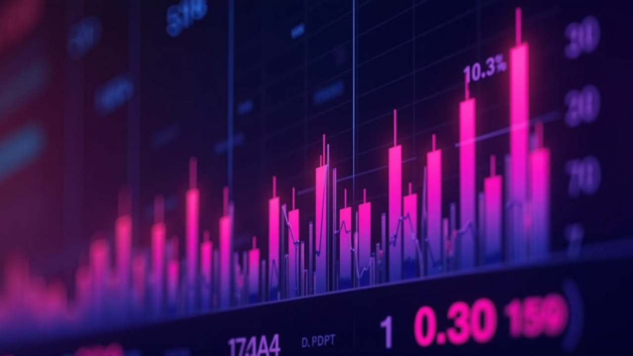 Neon cyberpunk Solana NFT market dashboard with rising 1d/7d volume bars, floor price, and central Bullpen silhouette.