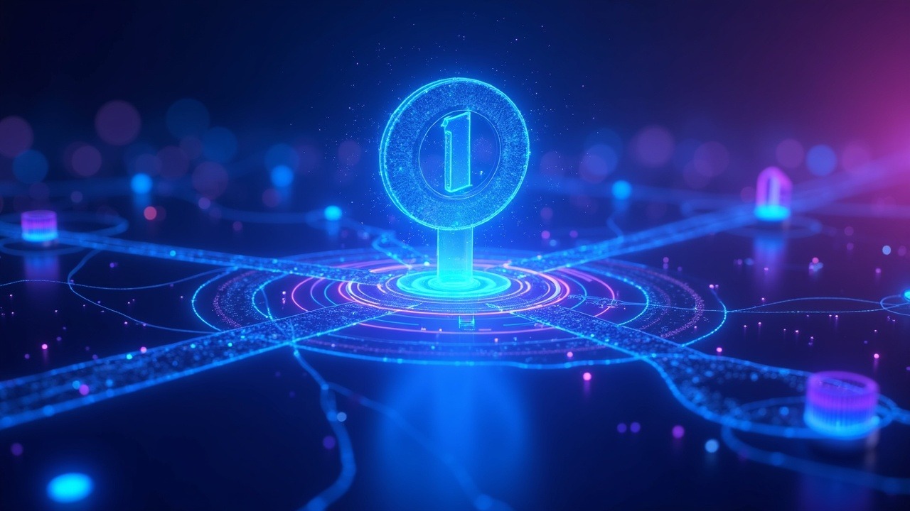 Solana on-chain governance concept art: validators and stakers voting with holographic stake-weight visuals in neon blue and purple.