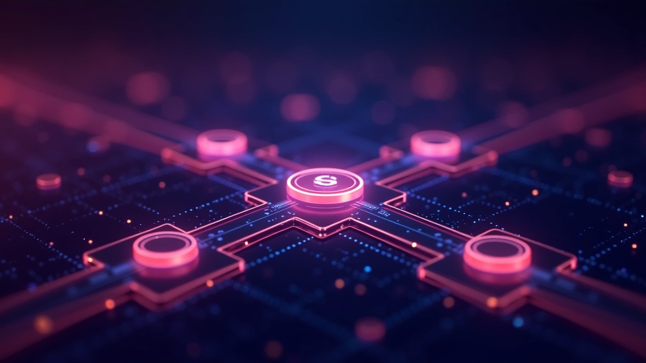 Neon futuristic scene of gasless stablecoin transfers on Sui mainnet with glowing nodes and a secure central wallet.