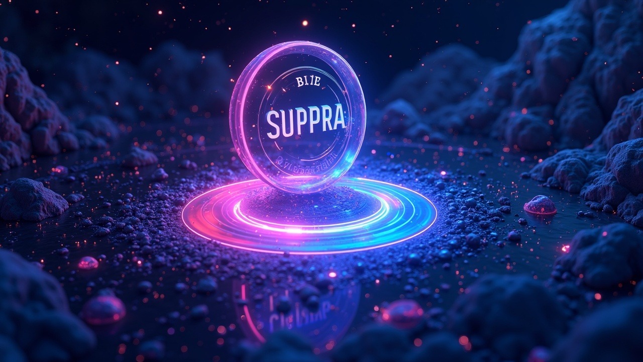 Neon crypto illustration showing 293.7M SUPRA draining toward exchanges with a central glowing ledger, oracle mispricing.