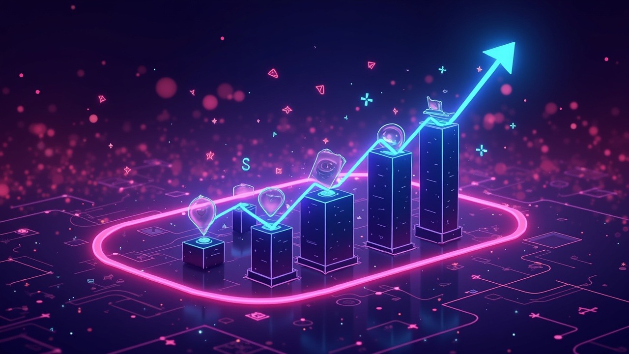 Neon illustration of Uniswap on Robinhood Chain with onchain auctions and liquidity bootstrap, showing rising DEX volume.
