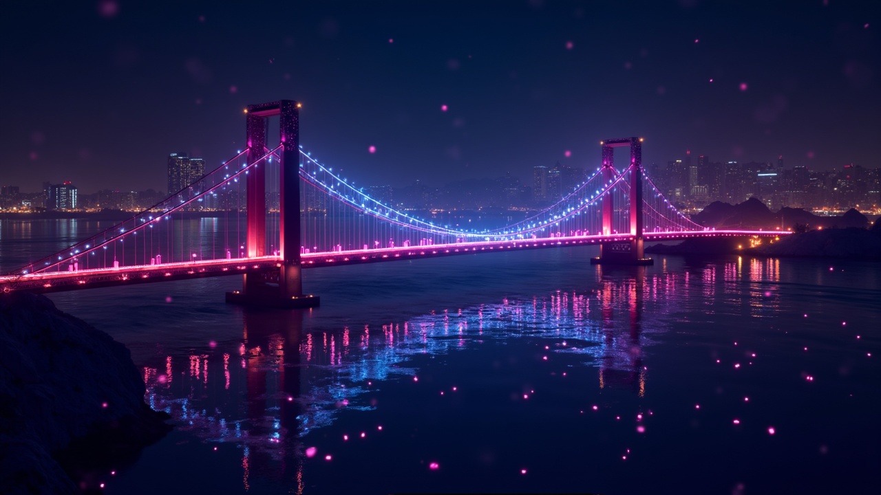 Neon Bitcoin bridge graphic with AI probes, glowing shields and cascading code signaling noncustodial security under attack.