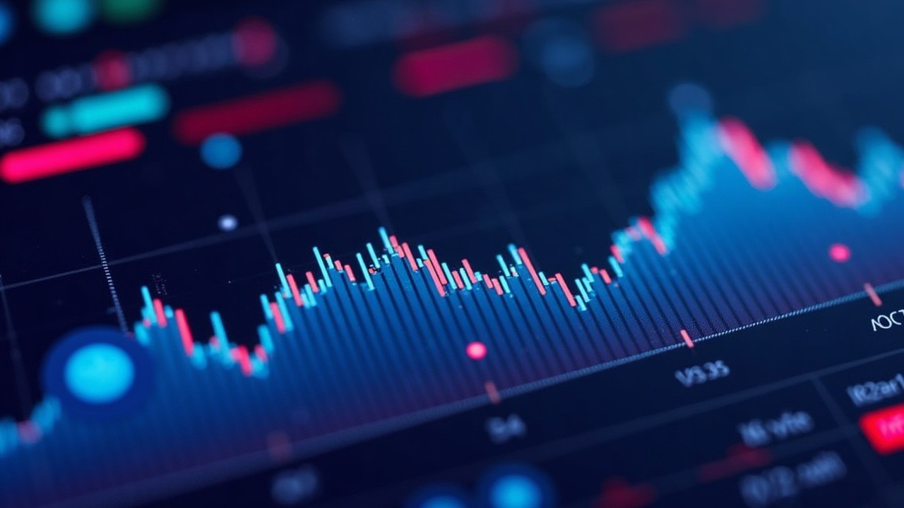 Futuristic trading dashboard with neon lighting, displaying crypto icons NESA and AEON with TradFi tokens LYTE, NCLD, VST.