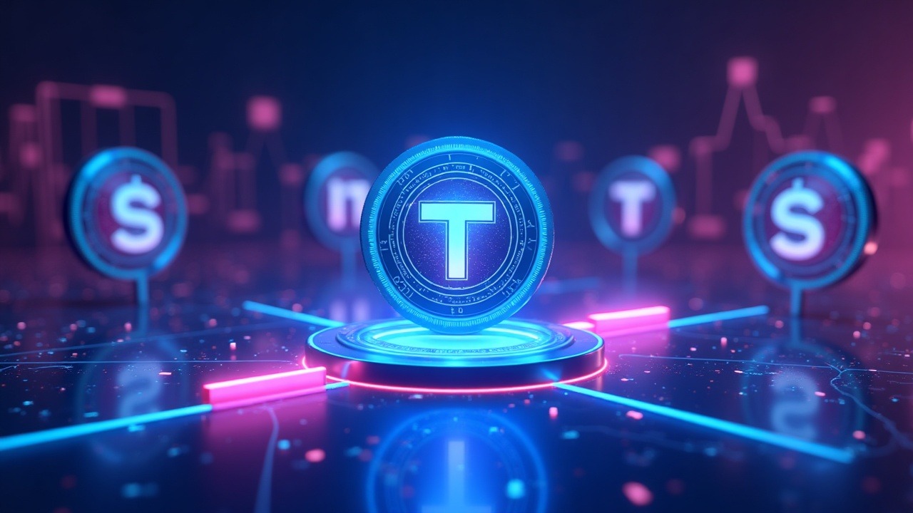 Futuristic crypto illustration with the ITL token at center in a reverse-auction scene, neon blue and purple bid glow.
