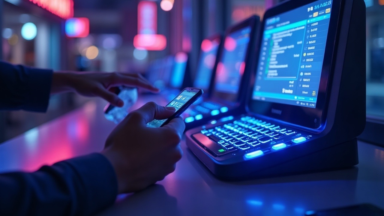 Neon XRPL rails powering Rakuten Wallet as a user converts Rakuten Points to XRP and pays via Rakuten Pay at a lit terminal