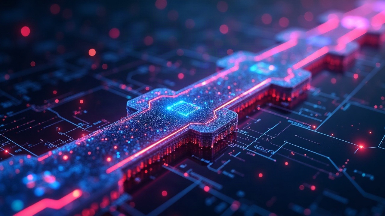 Neon-lit Solana blockchain illustrating high throughput with flowing transaction streams among validators and end users