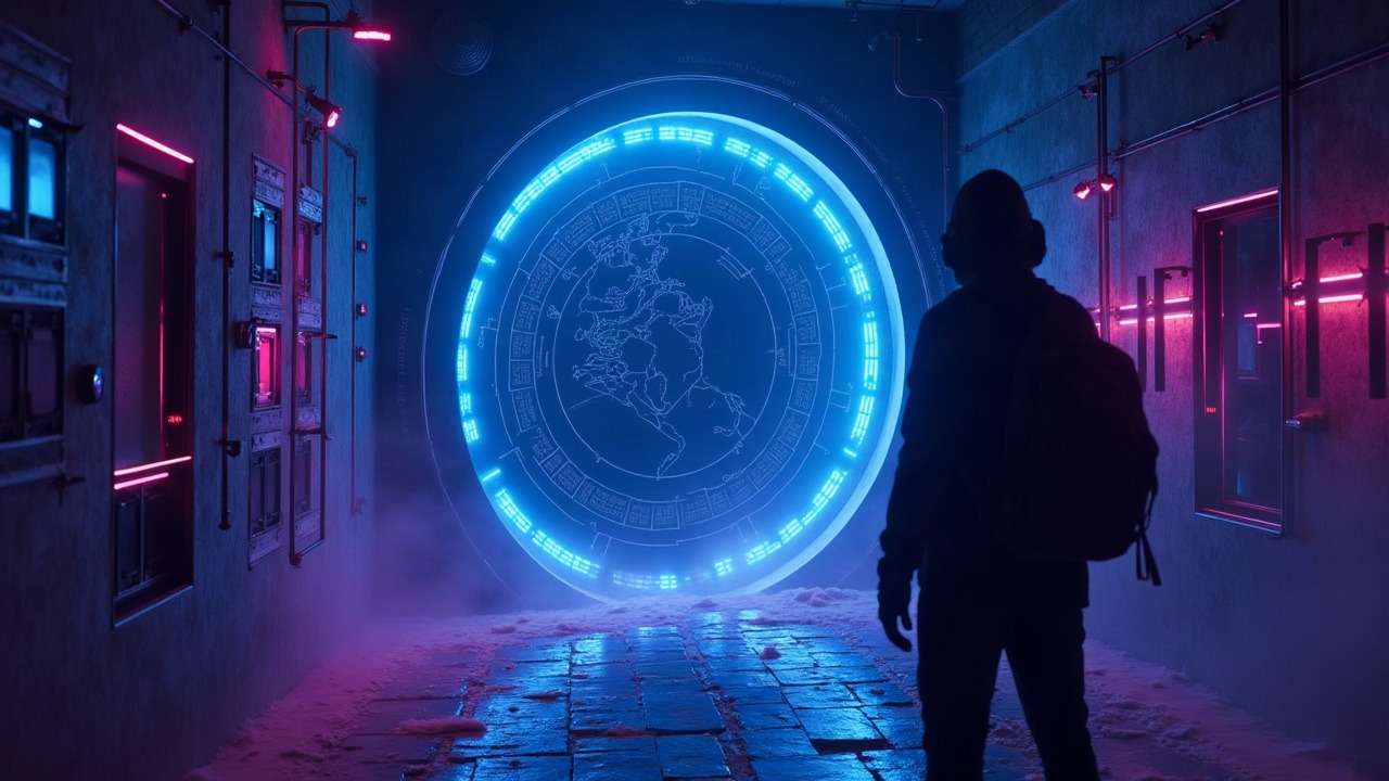 Term Labs governance exploit scene: neon cyber vault draining ETH and stablecoins, hacker silhouette, blue-purple glow.