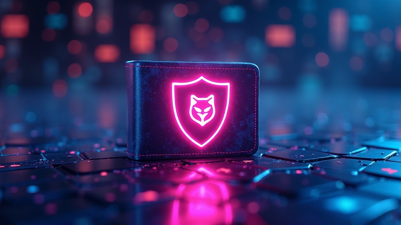 Neon cyberpunk wallet validating front-end integrity with a WEBCAT shield and blockchain glow.
