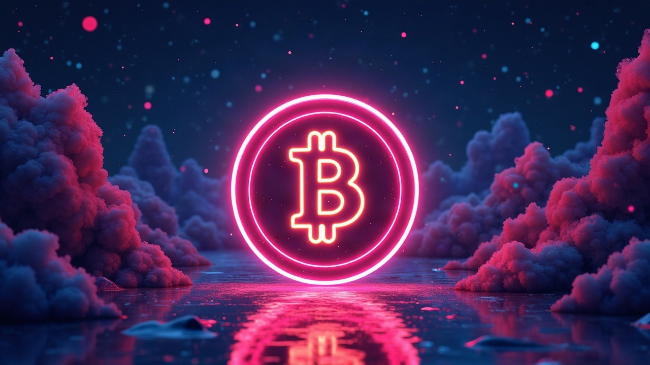 Neon crypto illustration of a central deflationary token with a glowing dashboard, Solana and BNB networks in background.