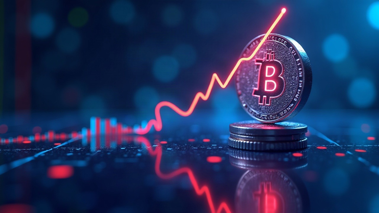Neon crypto dashboard showing altcoin open interest climbing above Bitcoin, with a glowing chart.