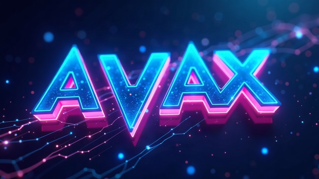 Futuristic illustration of the AVAX logo leading a neon-lit decentralized market surge with blue and purple glow.
