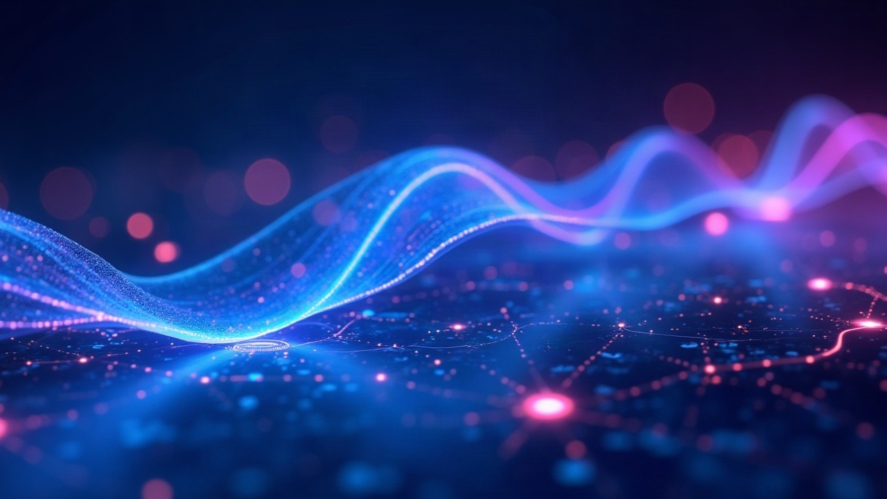 Neon Curve-style illustration of glowing liquidity pools and gauges with an AMM theme, blue-cyan-purple glow.