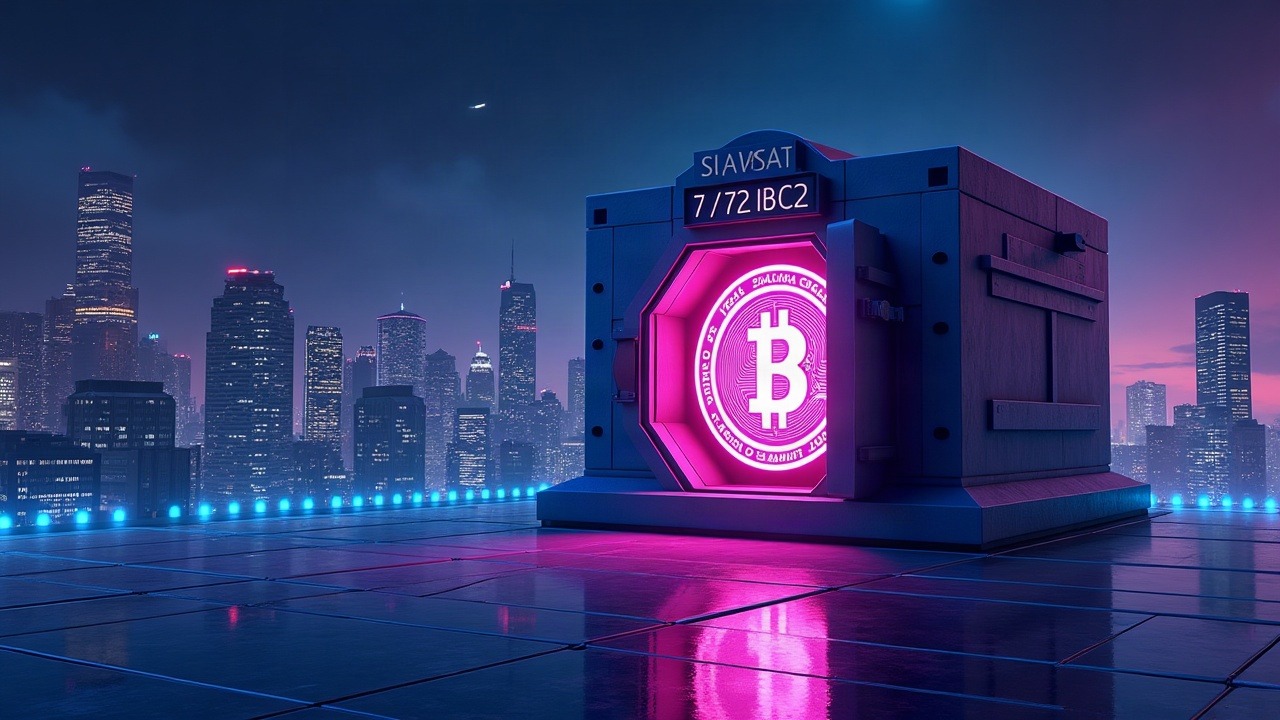 Neon-lit 3D illustration of El Salvador's sovereign Bitcoin vault glowing with 7,762 BTC.