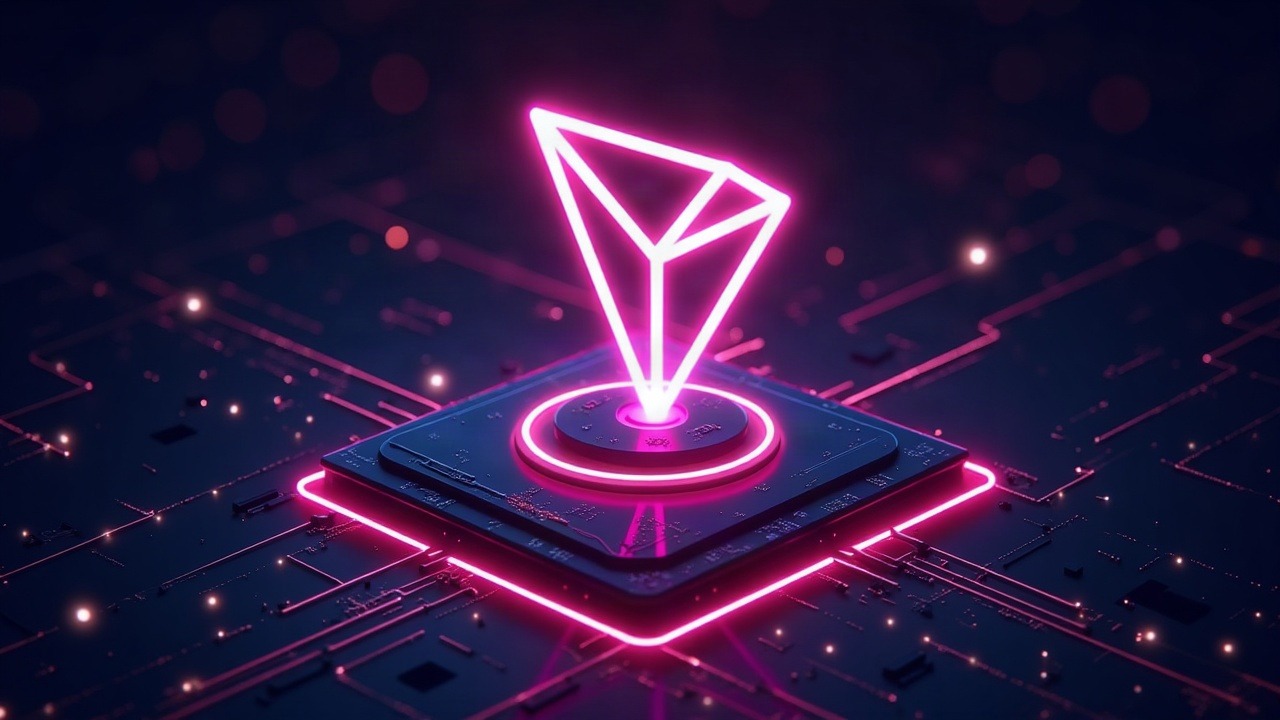 Neon TRON TVM core with OpenZeppelin shield, trillions in transfers and glowing USDT on a futuristic ledger
