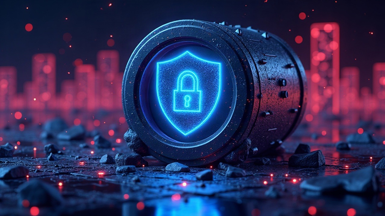 Neon-lit vault surrounded by shifting quantum-safe shields, illustrating migration to post-quantum signatures.