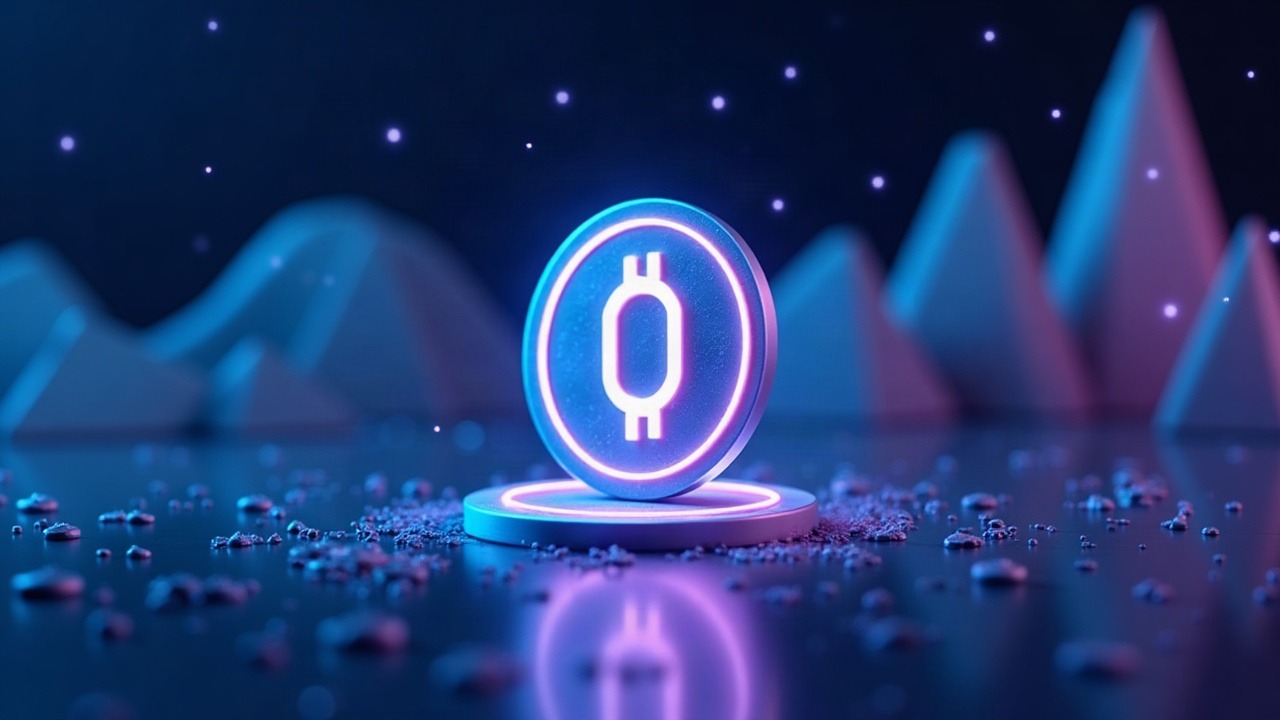 Neon-lit ONDO token stands firm amid market selloff; glowing chart with blue-cyan-purple hues.