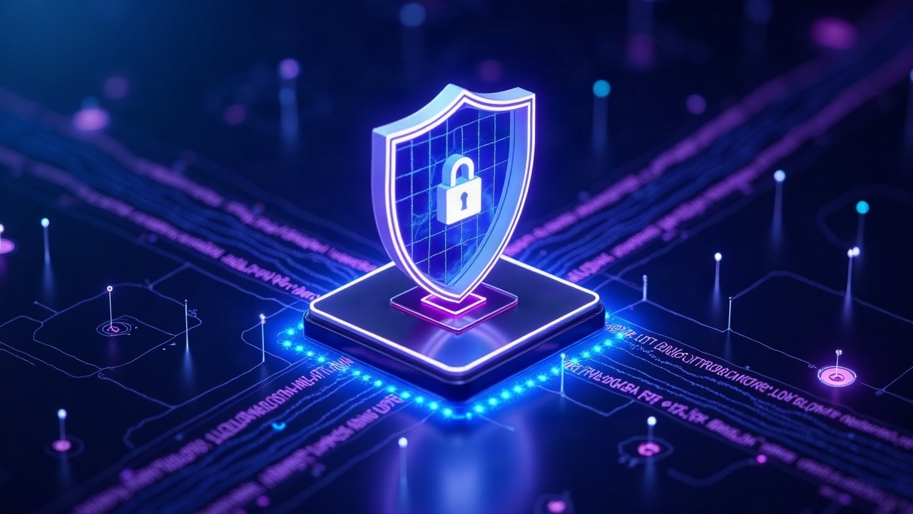 Neon illustration of shielded, on-chain trading powered by zk proofs, with data waves and secure vaults.