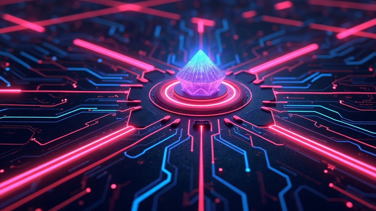 Neon Solana-inspired scene: validator hub glows with Alpenglow, neon rails carry off-chain votes to Votor over a circuit backdrop.