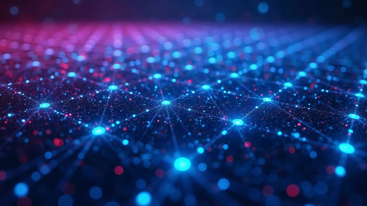Hyperreal neon Tron-inspired data lattice with millions of glowing nodes and value streams on a high-throughput network.