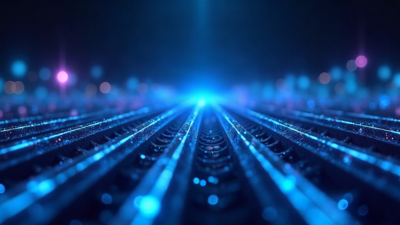 Futuristic XRPL liquidity rails showing RLUSD flow between Ripple and Arf, with a glowing central ledger and neon lights.